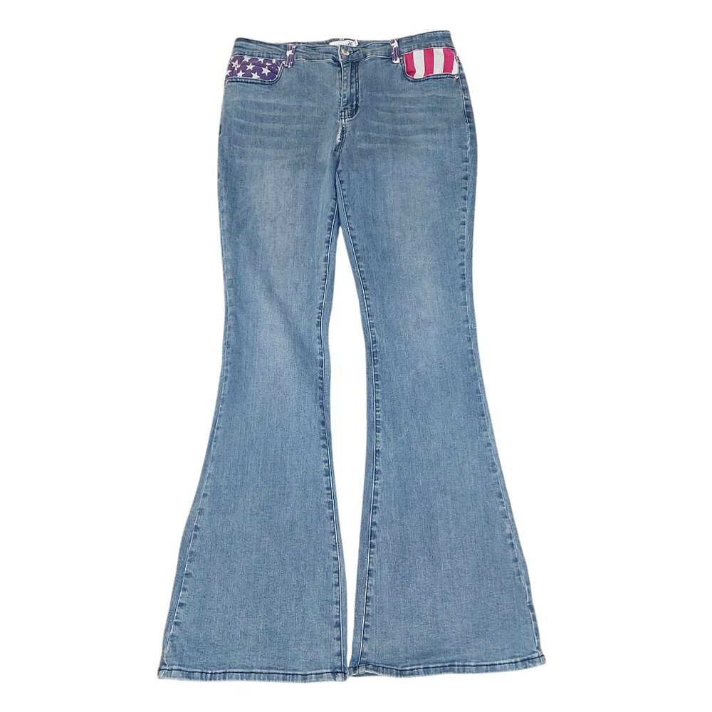 Ranch Dress'N Women's Flare Leg Jeans - American Flag, Size 16